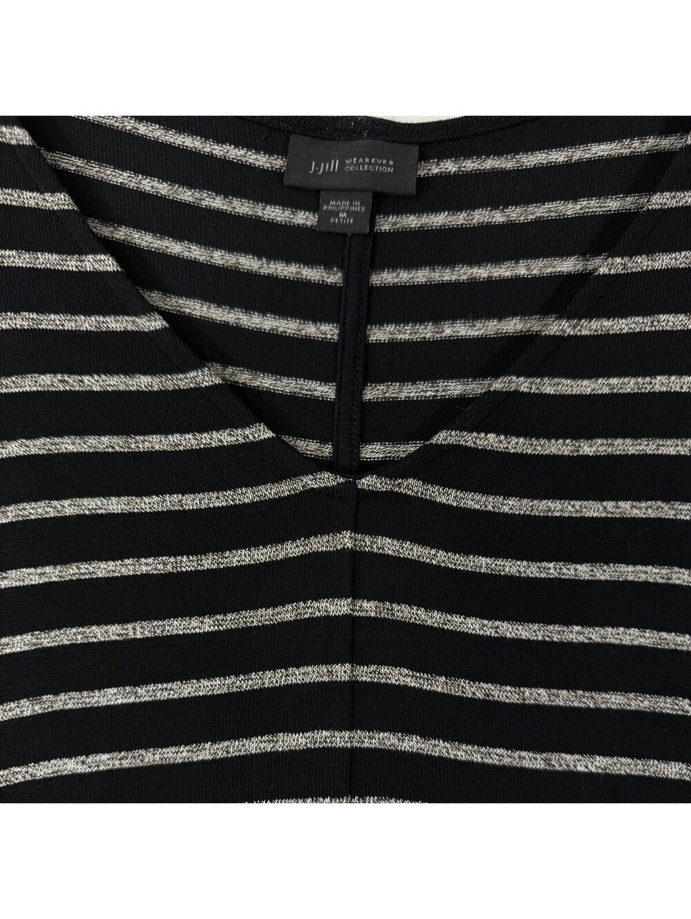 J Jill Wearever Sweater Medium Petite Black Beige Striped Dolman Sleeves Womens